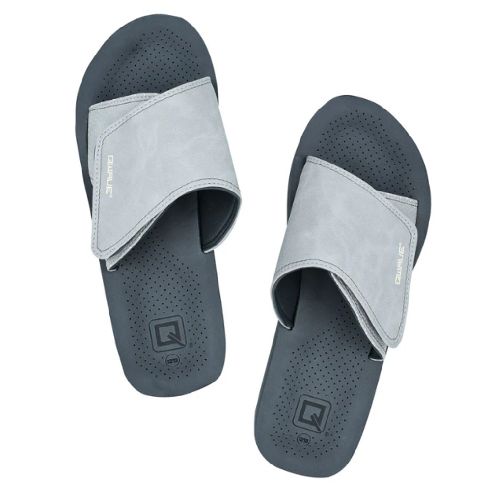 Qwave Men's Comfort Slides Adjustable Velcro Strap Gray Size 10/11 NWT